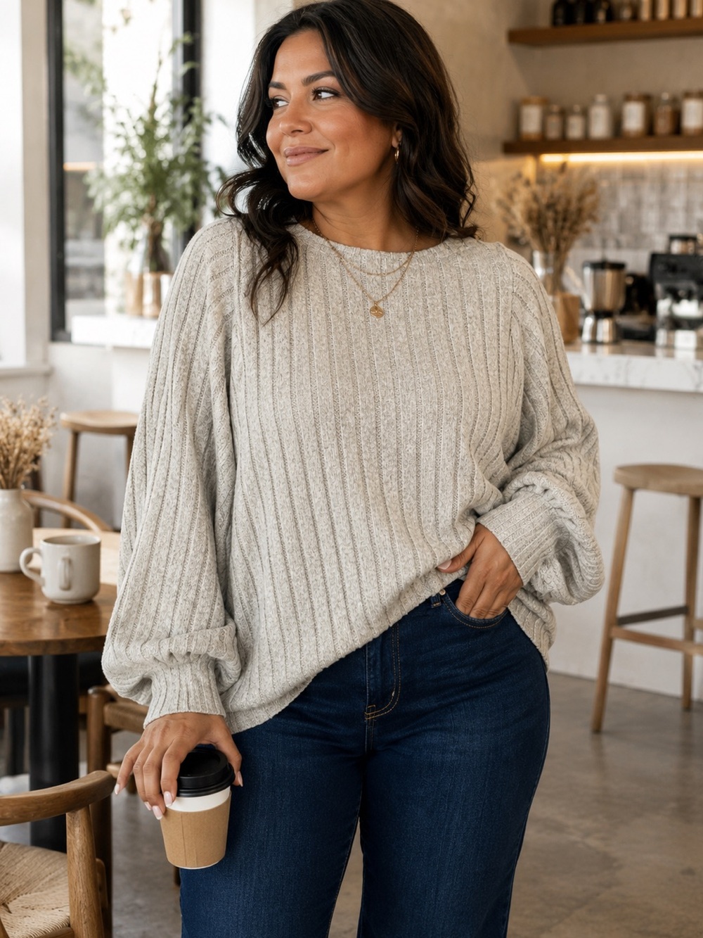 Cozy Ribbed Crewneck Sweater - Cream
